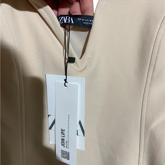 NWT Zara Cream Off White Tan Sweetheart Neckline Mini Dress‎ Size Medium - Picture 9 of 10